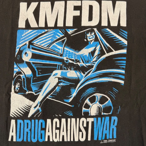 KMFDM Shirt Mens XL Black Vintage 1996 A Drug Against War Band Rock Double Sided - Picture 2 of 15